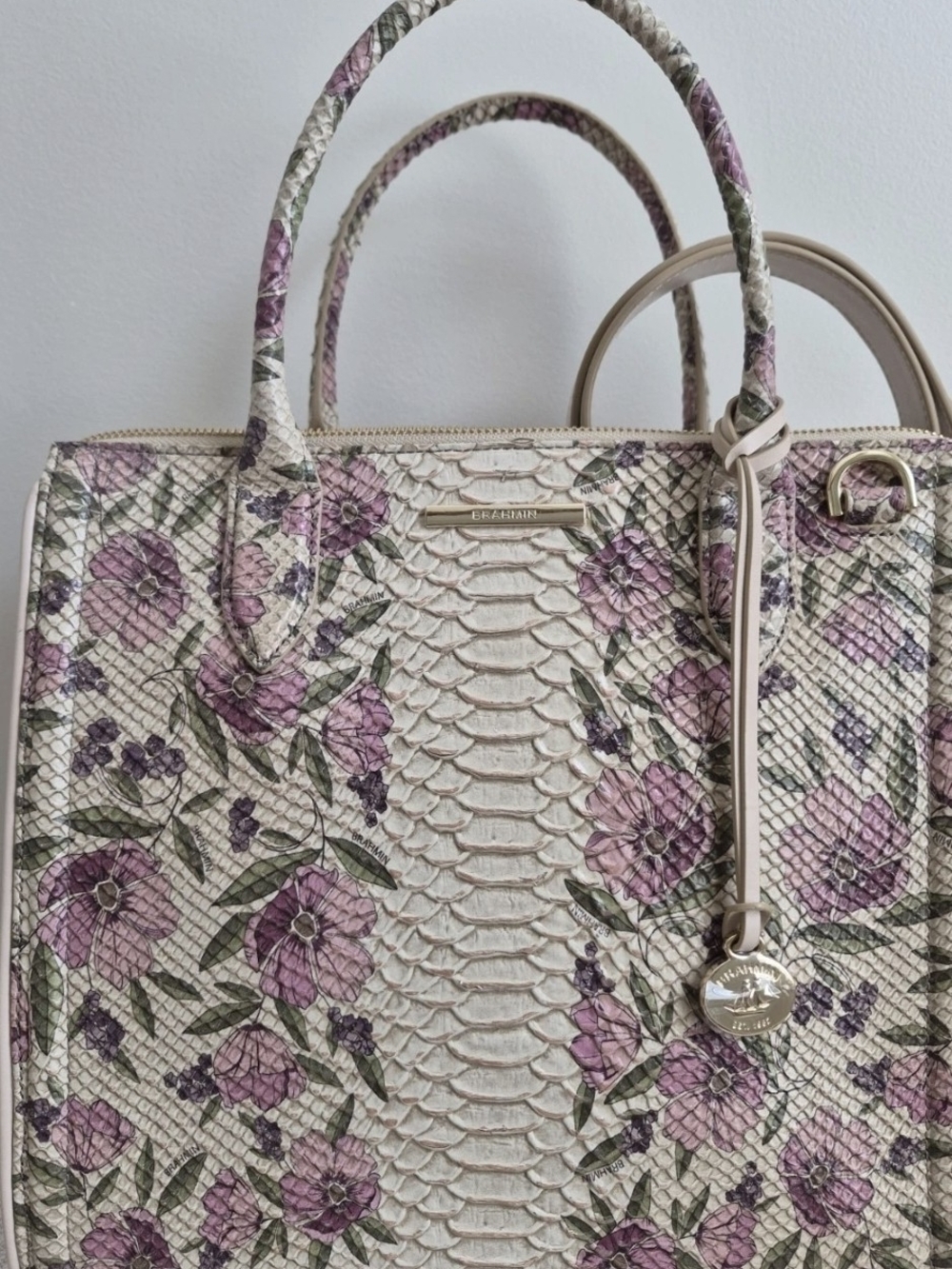 Brahmin Caroline Floral Satchel in Cream & Pink NWT - Picture 3 of 11